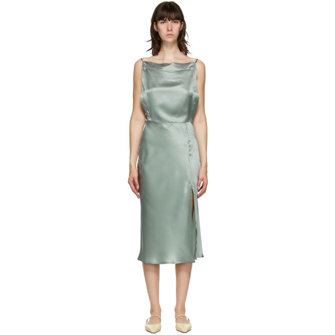 LE KASHA GREEN SILK TSAIDAM MID-LENGTH DRESS