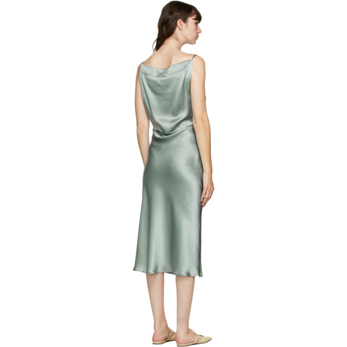 LE KASHA GREEN SILK TSAIDAM MID-LENGTH DRESS