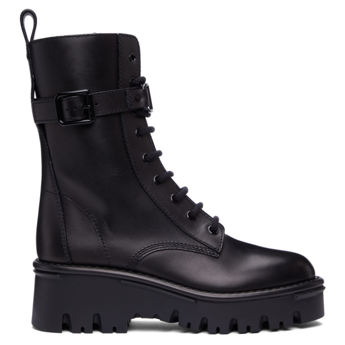 Valentino Garavani Campsite Vlogo Leather Combat Boots In 0no Black ...