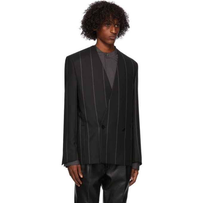 ERMENEGILDO ZEGNA X FEAR OF GOD FEAR OF GOD ERMENEGILDO ZEGNA BLACK WOOL STRIPED DOUBLE-BREASTED BLAZER