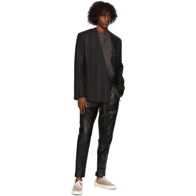 ERMENEGILDO ZEGNA X FEAR OF GOD FEAR OF GOD ERMENEGILDO ZEGNA BLACK WOOL STRIPED DOUBLE-BREASTED BLAZER