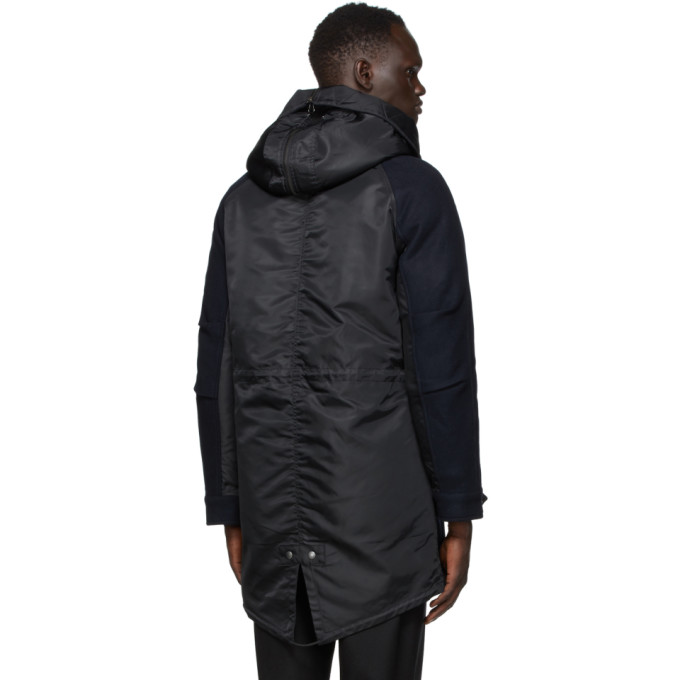 YVES SALOMON NAVY & BLACK WOOL PARKA