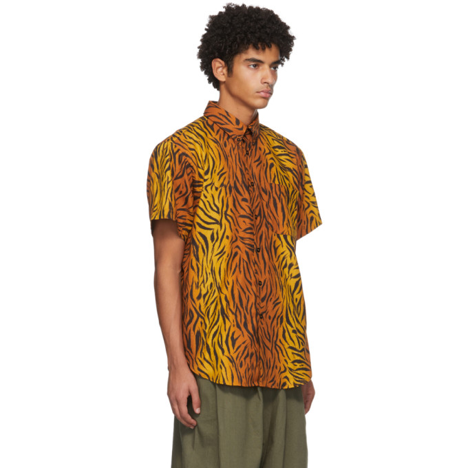 NAKED AND FAMOUS ORANGE BIG TIGER EASY SHORT SLEEVE SHIRT