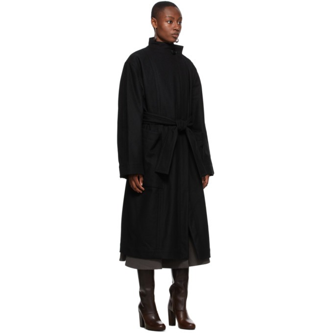 LEMAIRE LEMAIRE BLACK WOOL WRAPOVER COAT