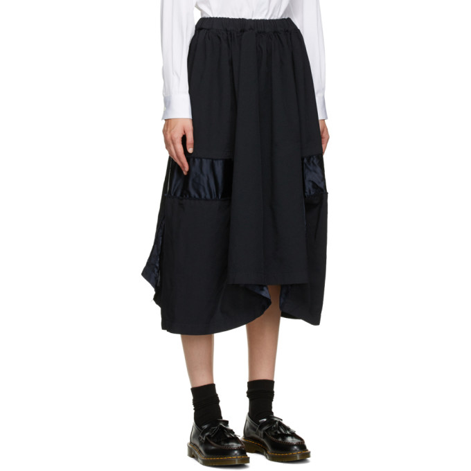 COMME DES GARÇONS COMME DES GARÇONS NAVY SATIN INSERT MIDI SKIRT