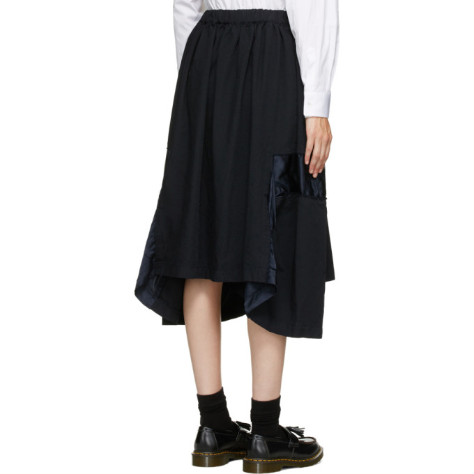 COMME DES GARÇONS COMME DES GARÇONS NAVY SATIN INSERT MIDI SKIRT