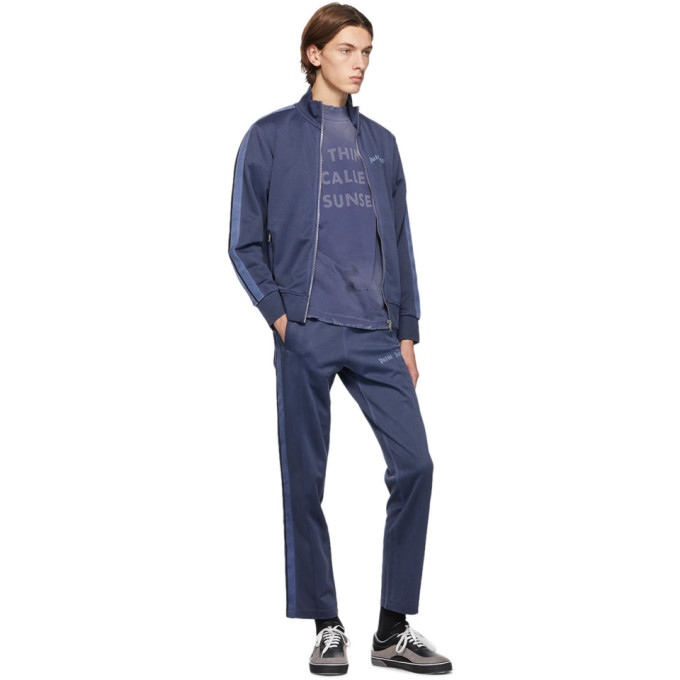 PALM ANGELS PALM ANGELS NAVY GARMENT-DYED TRACK PANTS