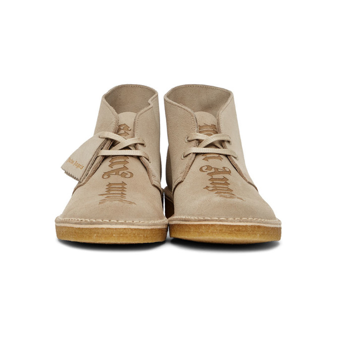 PALM ANGELS PALM ANGELS BEIGE CLARKS ORIGINALS EDITION LOGO DESERT BOOTS
