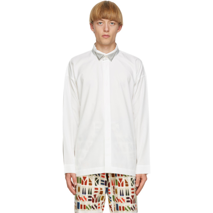 ISSEY MIYAKE WHITE & SILVER TUXEDO SHIRT