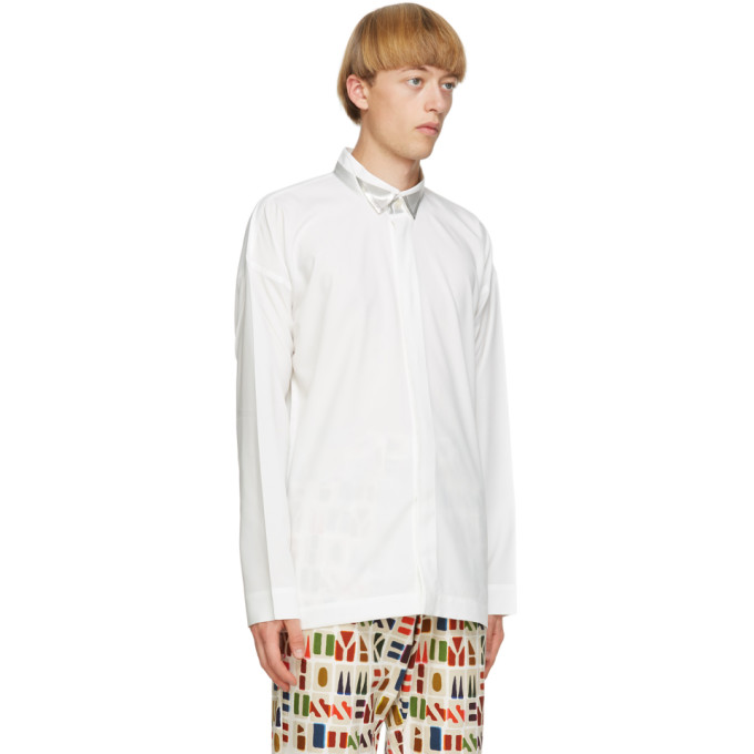 ISSEY MIYAKE WHITE & SILVER TUXEDO SHIRT