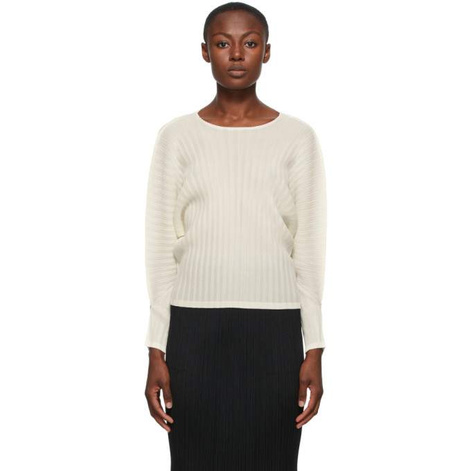 ISSEY MIYAKE OFF-WHITE RIB PLEATS SEPTEMBER BLOUSE