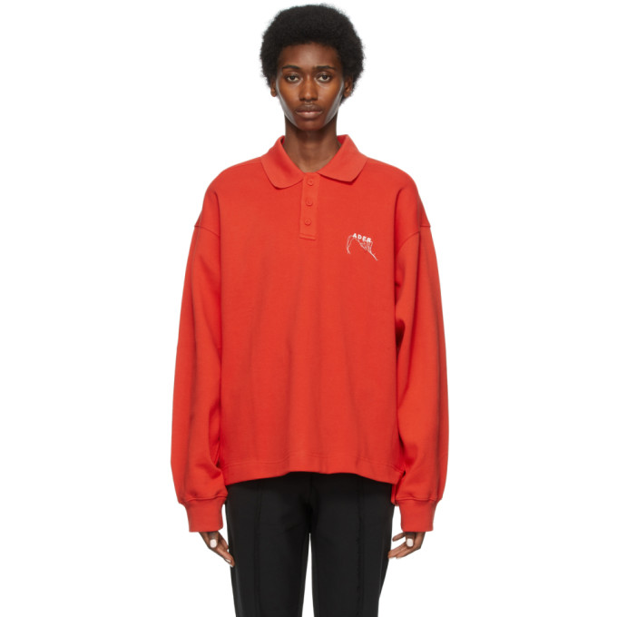 ADER ERROR ORANGE NEEDLE LOGO LONG SLEEVE POLO