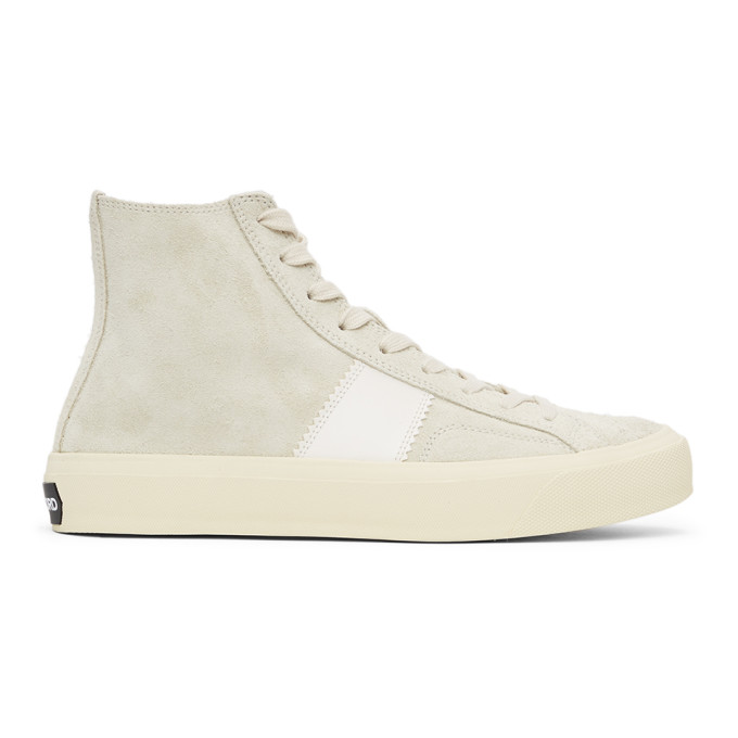 TOM FORD TAUPE CAMBRIDGE HIGH-TOP SNEAKERS