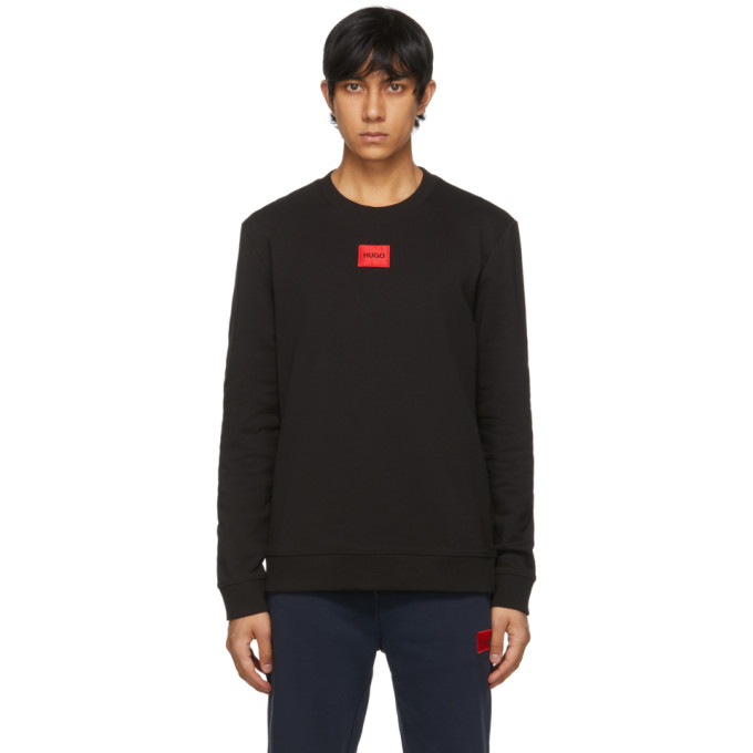 Hugo Boss Logo Patch French Terry Crewneck Sweatshirt In Black