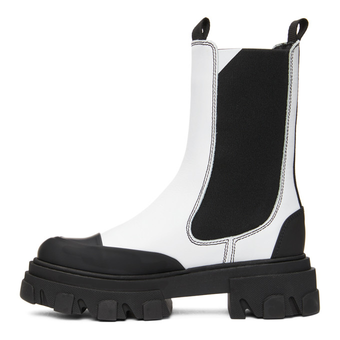 GANNI GANNI WHITE LEATHER MID-CALF CHELSEA BOOTS