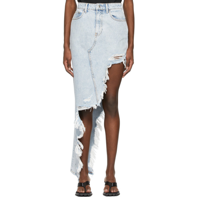 Alexander Wang Distressed Asymmetrical Denim Skirt In Light Denim Modesens