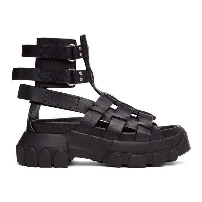 RICK OWENS BLACK HIKING TRACTOR SANDALS