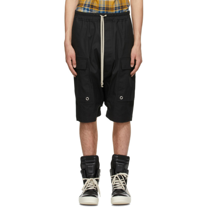 RICK OWENS BLACK CARGO PODS SHORTS