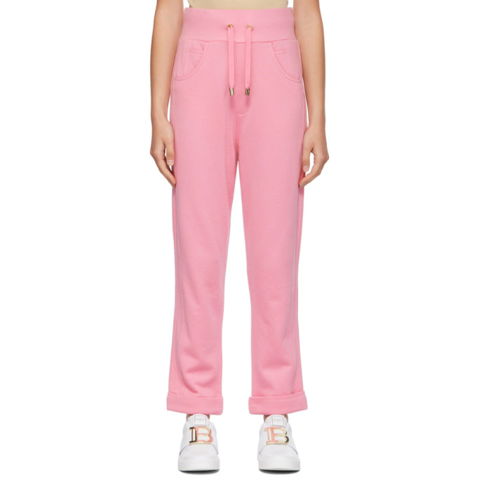 BALMAIN PINK EMBOSSED MONOGRAM LOUNGE PANTS