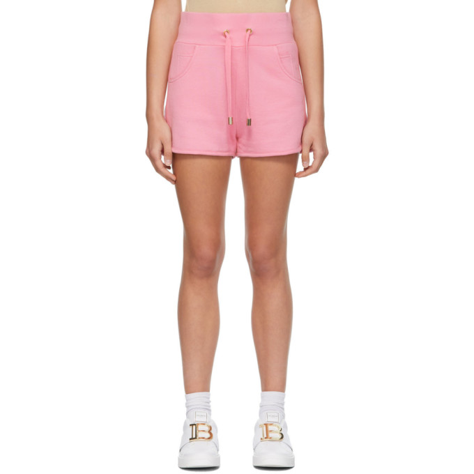 BALMAIN PINK EMBOSSED MONOGRAM SHORTS