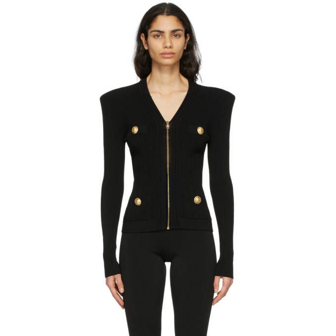 BALMAIN BALMAIN BLACK ZIPPED CARDIGAN