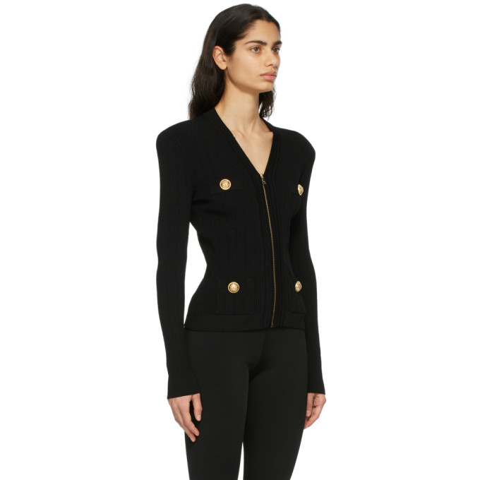 BALMAIN BALMAIN BLACK ZIPPED CARDIGAN