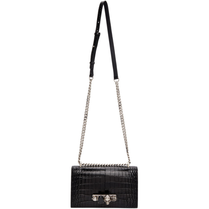 Click to view more detailed imagery on our partner's website Alexander Mcqueen Women's The Mini Croc-embossed Jewelled Leather Satchel In 1001 Black
