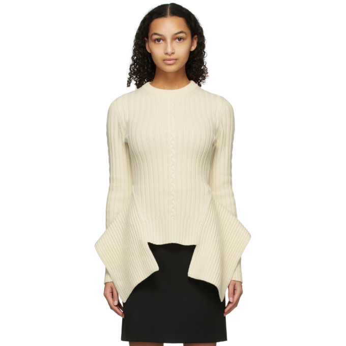 Click to view more detailed imagery on our partner's website Alexander Mcqueen Asymmetric Ribbed And Cable-knit Wool And Cashmere-blend Sweater In White