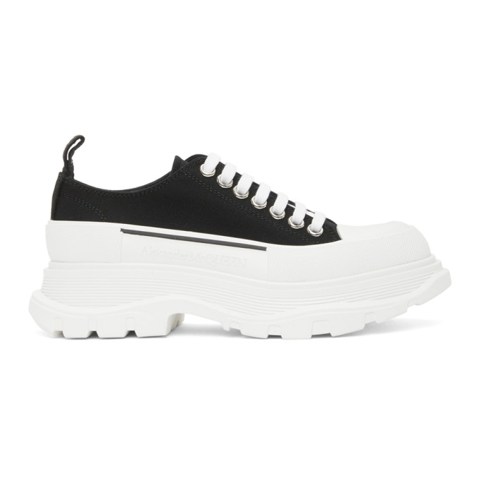 ALEXANDER MCQUEEN ALEXANDER MCQUEEN BLACK AND WHITE TREAD SLICK PLATFORM LOW SNEAKERS