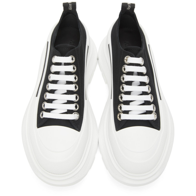 ALEXANDER MCQUEEN ALEXANDER MCQUEEN BLACK AND WHITE TREAD SLICK PLATFORM LOW SNEAKERS