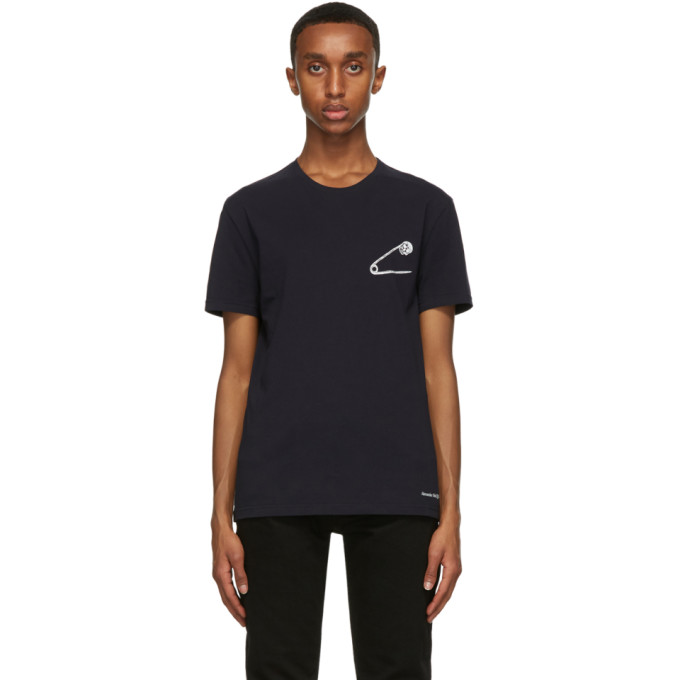 ALEXANDER MCQUEEN ALEXANDER MCQUEEN NAVY SAFETY PIN SKULL T-SHIRT