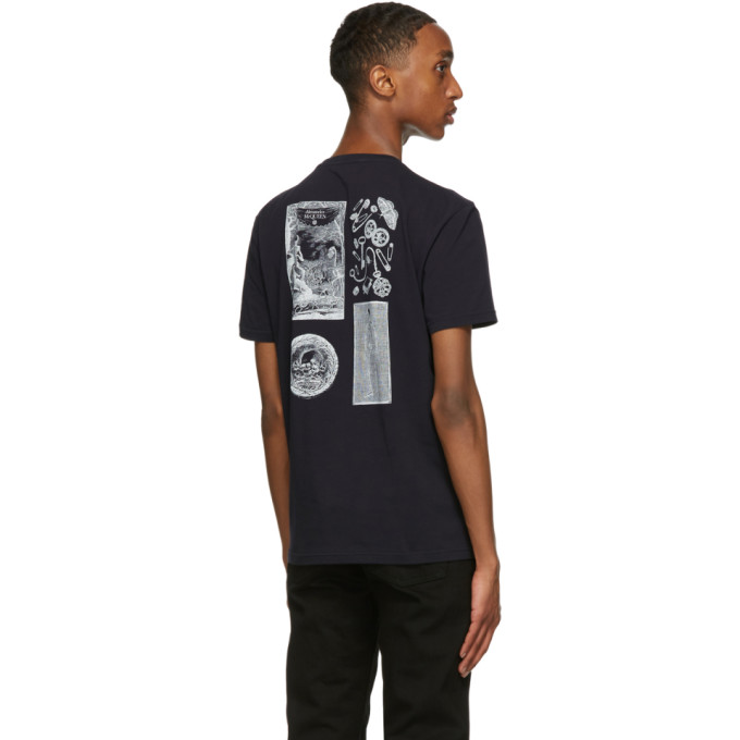 ALEXANDER MCQUEEN ALEXANDER MCQUEEN NAVY SAFETY PIN SKULL T-SHIRT