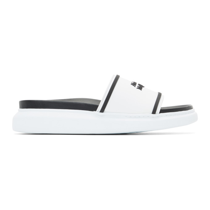 ALEXANDER MCQUEEN WHITE & BLACK OVERSIZED HYBRID SIGNATURE SLIDES