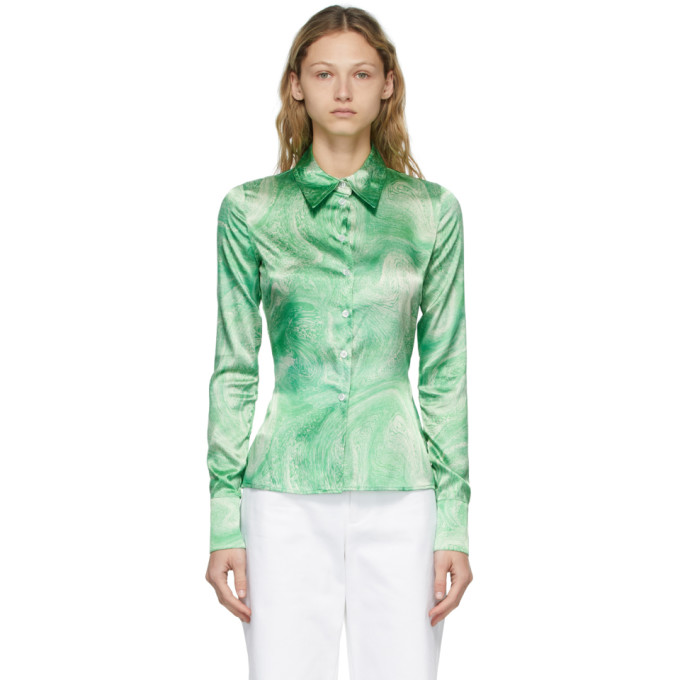 Opening Ceremony Marble-print Pointed-collar Shirt In Green