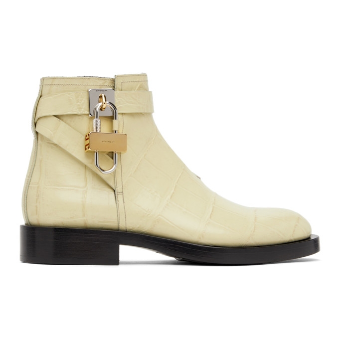 GIVENCHY YELLOW CROC PADLOCK BOOTS