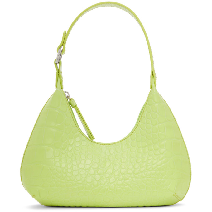 Click to view more detailed imagery on our partner's website By Far Green Baby Amber Mock Croc Leather Shoulder Shoulder Bag In Mtc Matcha