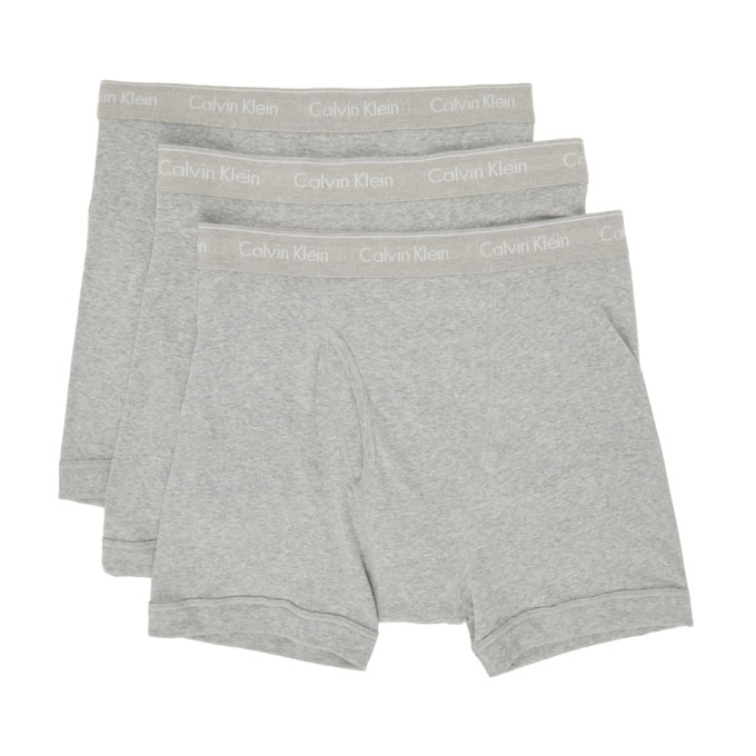 Calvin Klein Underwear Three-pack Grey Classic Fit Boxer Briefs In Heather Grey