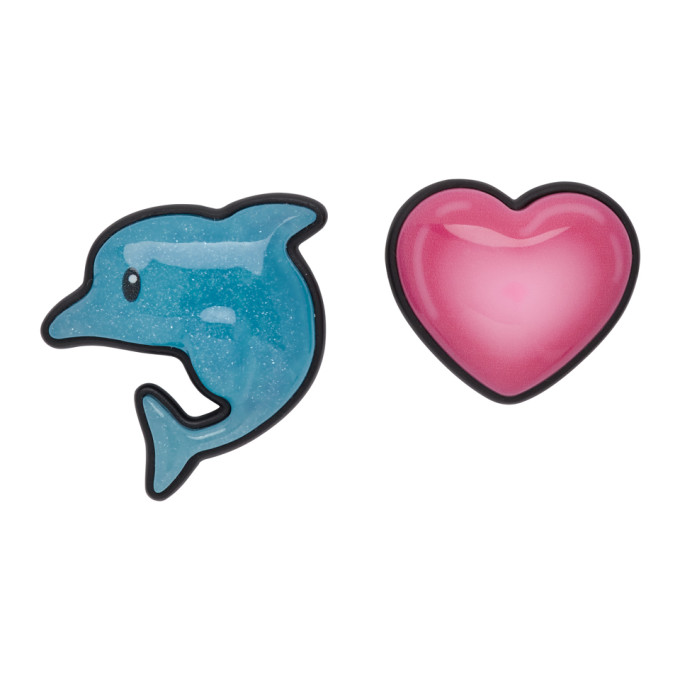 BALENCIAGA BLUE & PINK STICKER DOLPHIN & HEART EARRINGS