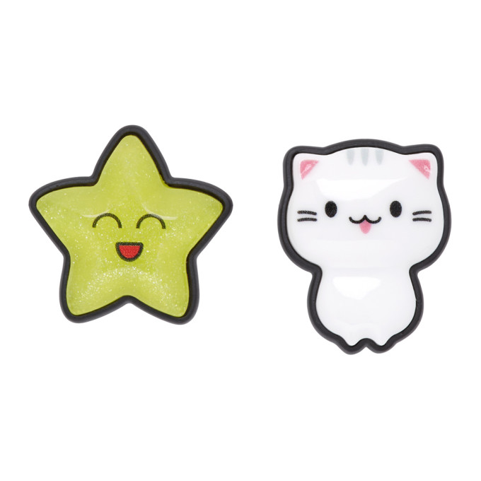 BALENCIAGA WHITE & YELLOW STICKER CAT & STAR EARRINGS