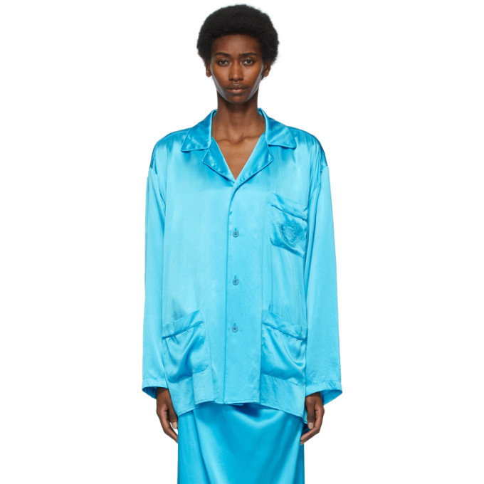 Blue Silk Shirt In 4407 Cyclades Blue 