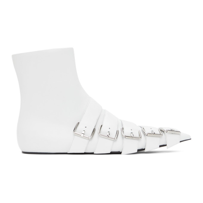 BALENCIAGA WHITE BUCKLE KNIFE BOOTS