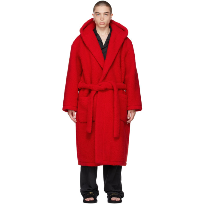 BALENCIAGA RED HOODED BATH ROBE COAT