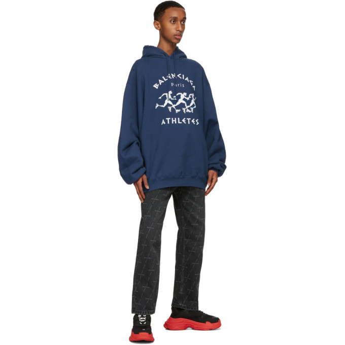 BALENCIAGA NAVY MARATHON SPORT HOODIE