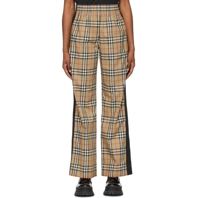 Burberry Striped Checked Cotton-blend Wide-leg Pants In Brown | ModeSens