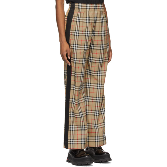 Burberry Striped Checked Cotton-blend Wide-leg Pants In Brown | ModeSens