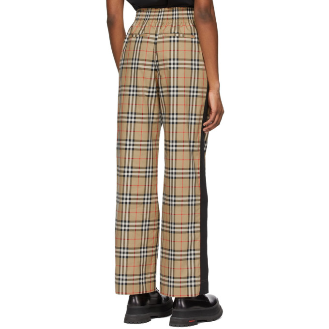 Burberry Striped Checked Cotton-blend Wide-leg Pants In Brown | ModeSens