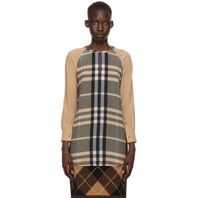 Burberry Beige Check Stand Collar Shirt In Dusty Sand