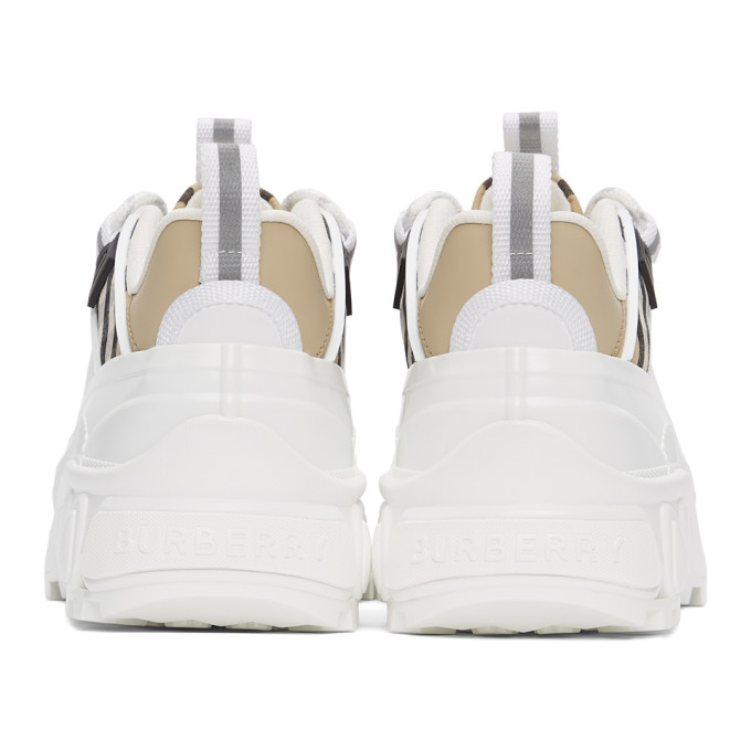 Shop Burberry White & Beige Check Arthur Sneakers In Archive Beige/white