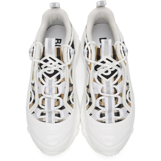 Shop Burberry White & Beige Check Arthur Sneakers In Archive Beige/white