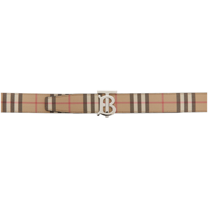 Click to view more detailed imagery on our partner's website Burberry Beige Reversible Monogram Motif Vintage Check Belt In Archive Beige